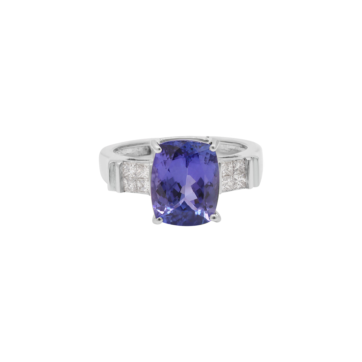 MOLTO BELLO GEMS Natural Tanzanite With Diamond Ring In 18k White Go