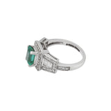 18K White Gold Rectangle Emerald Gemstone Ring