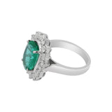 Big Oval Emerald And Diamond 18K White Gold Ring