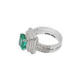 Square Natural Green Emerald And Diamond Solid Gold Ring