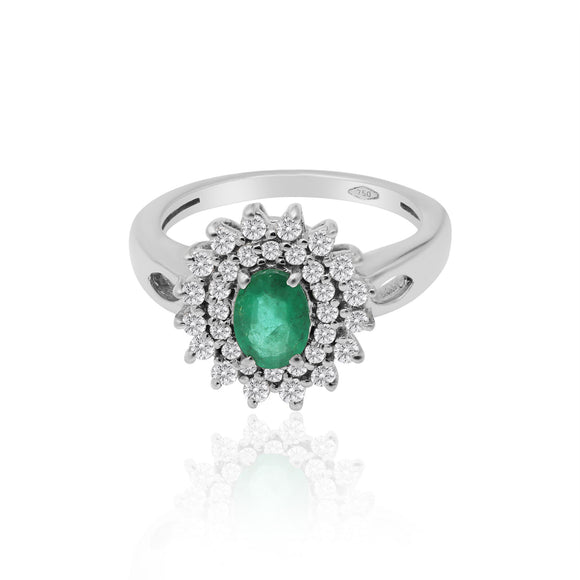 18K Gold Oval Emerald Gemstone Wedding Ring