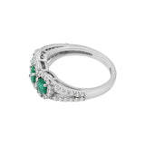 18K White Gold Three Emerald And Diamond Ring
