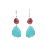 18k Gold Natural Turquoise With Ruby Drop Earrings