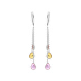 Natural Pink, Yellow & Orange Sapphire Drop Earrings In 18k Gold