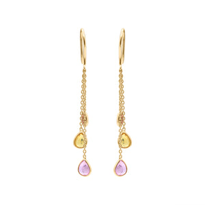 Natural Pink, Yellow & Orange Sapphire Drop Earrings In 18k Gold