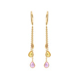 Natural Pink, Yellow & Orange Sapphire Drop Earrings In 18k Gold