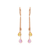 Natural Pink, Yellow & Orange Sapphire Drop Earrings In 18k Gold