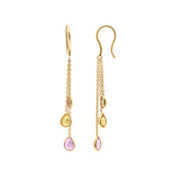 Natural Pink, Yellow & Orange Sapphire Drop Earrings In 18k Gold