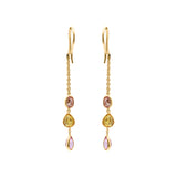 Natural Pink, Yellow & Orange Sapphire Drop Earrings In 18k Gold