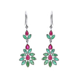 Natural Ruby With Emerald Floral Drop Earrings In 18k Gold