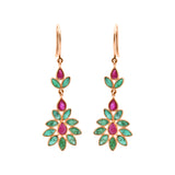 Natural Ruby With Emerald Floral Drop Earrings In 18k Gold