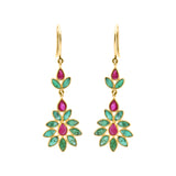 Natural Ruby With Emerald Floral Drop Earrings In 18k Gold