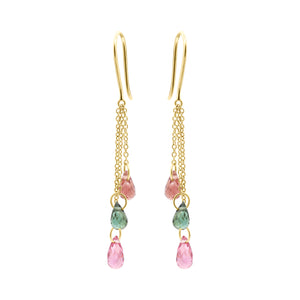 Molto Bello Gems- Natural Multi Tourmaline Tear Drop Earrings In 14k Gold