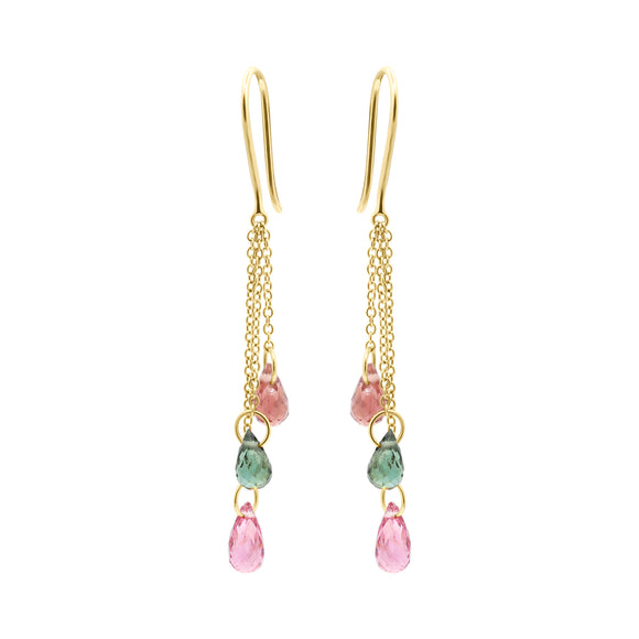 Molto Bello Gems- Natural Multi Tourmaline Tear Drop Earrings In 14k Gold