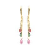 Molto Bello Gems- Natural Multi Tourmaline Tear Drop Earrings In 14k Gold