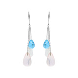 Molto Bello Gems- Natural Rose Quartz, Cat's Eye & Blue Topaz Gemstone Earrings In 14k Gold