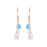 Molto Bello Gems- Natural Rose Quartz, Cat's Eye & Blue Topaz Gemstone Earrings In 14k Gold