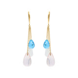 Molto Bello Gems- Natural Rose Quartz, Cat's Eye & Blue Topaz Gemstone Earrings In 14k Gold