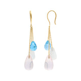 Molto Bello Gems- Natural Rose Quartz, Cat's Eye & Blue Topaz Gemstone Earrings In 14k Gold