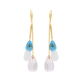 Molto Bello Gems- Natural Rose Quartz, Cat's Eye & Blue Topaz Gemstone Earrings In 14k Gold