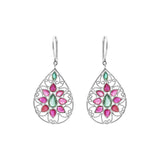 Molto Bello Gems - Pear Shaped Natural Ruby & Emerald Drop Earrings In 14k Gold