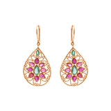 Molto Bello Gems - Pear Shaped Natural Ruby & Emerald Drop Earrings In 14k Gold