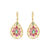 Molto Bello Gems - Pear Shaped Natural Ruby & Emerald Drop Earrings In 14k Gold