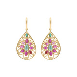 Molto Bello Gems - Pear Shaped Natural Ruby & Emerald Drop Earrings In 14k Gold