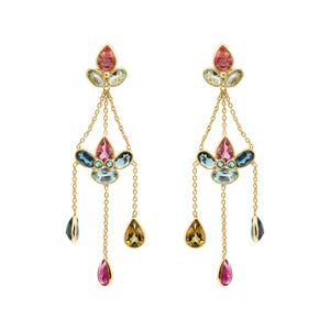 Molto Bello Gems- Natural Multi Tourmaline Dangle Earrings In 18k Gold