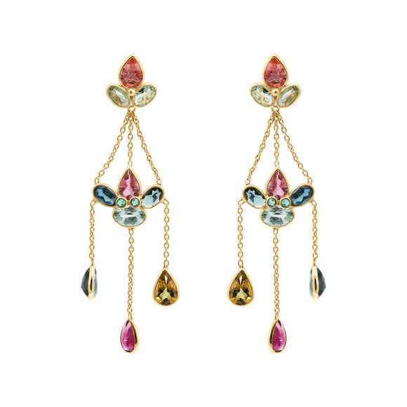 Molto Bello Gems- Natural Multi Tourmaline Dangle Earrings In 18k Gold