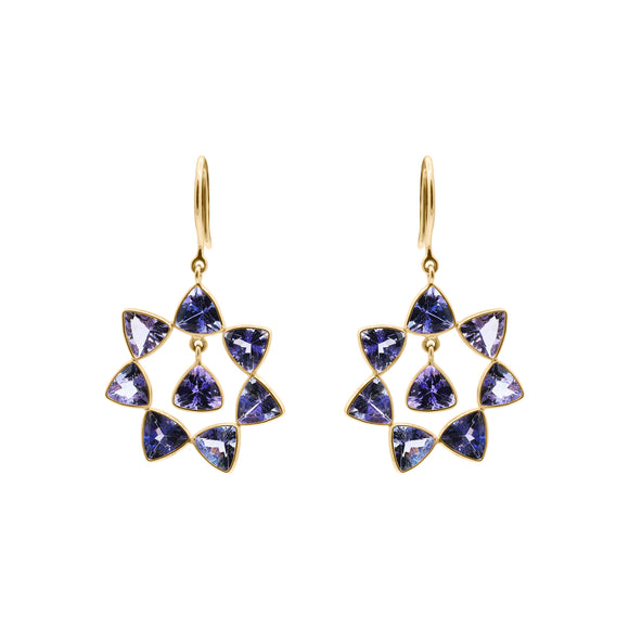 Molto Bello Gems- Natural Tanzanite Star Shaped Drop Earrings In 14k Gold