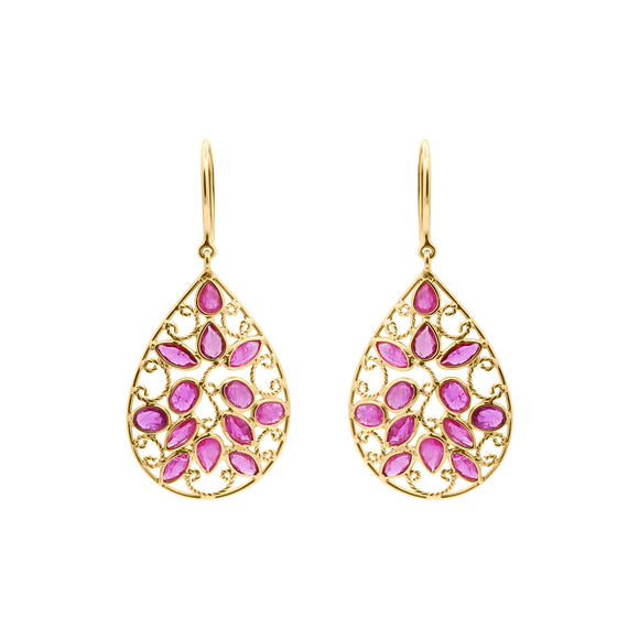 Shop Pear Shaped Natural Ruby Dangle Earrings In 18k Gold