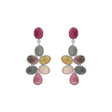 Molto Bello Gems- Natural Ruby With Multi Sapphire Drop Earrings In 14k Gold