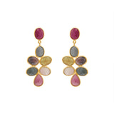 Molto Bello Gems- Natural Ruby With Multi Sapphire Drop Earrings In 14k Gold