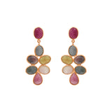 Molto Bello Gems- Natural Ruby With Multi Sapphire Drop Earrings In 14k Gold