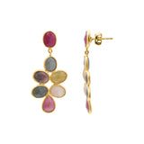 Molto Bello Gems- Natural Ruby With Multi Sapphire Drop Earrings In 14k Gold