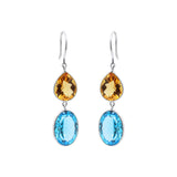 Classy Natural Citrine & Blue Topaz Dangle Earrings In 18k Gold