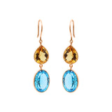 Classy Natural Citrine & Blue Topaz Dangle Earrings In 18k Gold