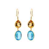 Classy Natural Citrine & Blue Topaz Dangle Earrings In 18k Gold