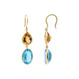 Classy Natural Citrine & Blue Topaz Dangle Earrings In 18k Gold