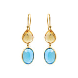 Classy Natural Citrine & Blue Topaz Dangle Earrings In 18k Gold