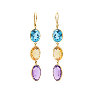 Molto Bello Gems - Natural Citrine, Blue Topaz & Amethyst Earrings In 18k Gold