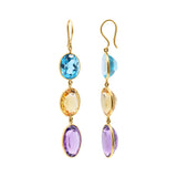 Molto Bello Gems - Natural Citrine, Blue Topaz & Amethyst Earrings In 18k Gold