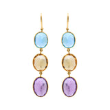 Molto Bello Gems - Natural Citrine, Blue Topaz & Amethyst Earrings In 18k Gold