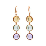 Natural Citrine, Green Amethyst & Amethyst Earrings In 18k Gold