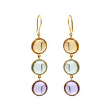 Natural Citrine, Green Amethyst & Amethyst Earrings In 18k Gold