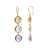 Natural Citrine, Green Amethyst & Amethyst Earrings In 18k Gold