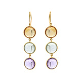 Natural Citrine, Green Amethyst & Amethyst Earrings In 18k Gold