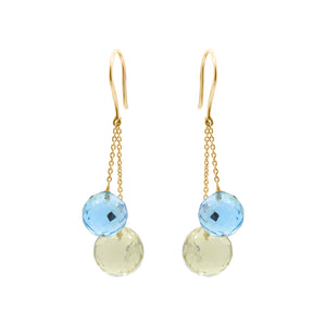 Shop Latest Natural Blue Topaz With Lemon Quartz Earrings In 18k Gold