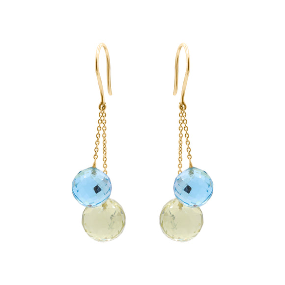 Shop Latest Natural Blue Topaz With Lemon Quartz Earrings In 18k Gold